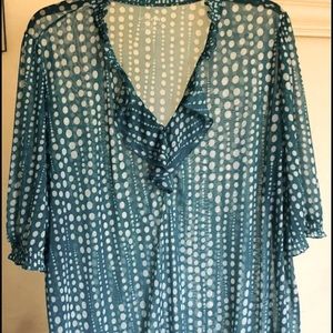 Plus Size 22/24 Lane Bryant Turquoise Polka Dot Top